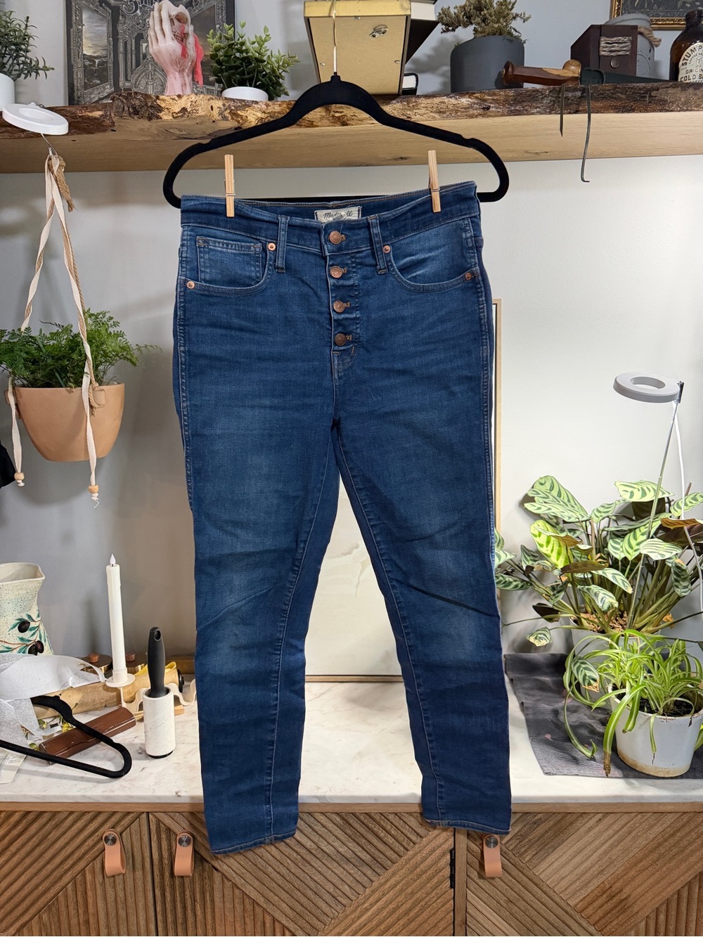 Madewell High-Rise Button-Fly Skinny Jeans - Dark Blue Denim